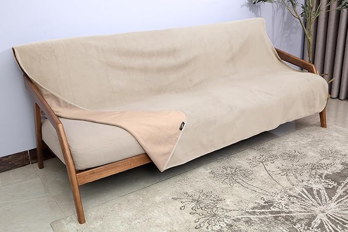 Catalonia Waterproof Fleece Blanket for Couch, Reversible Baby Pet Doggy Pee Proof, Bed Sofa Cover Furniture Boat Mattress Protector, Large (Camel+Taupe, 60x80 inch)