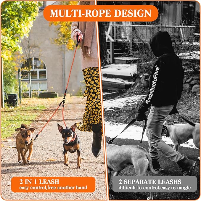 Five Dog Leash No Tangle Triple for 5 Dogs,360 Swivel No Tangle Walking Leash for 5 Dogs with Reflective for Large Medium Small Dogs (Grey, 5 Way)