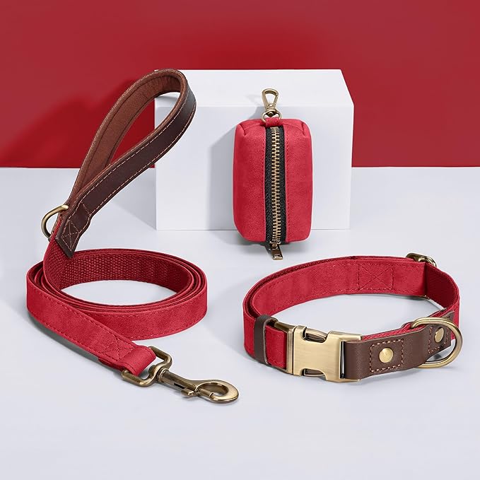 Didog Soft PU Leather Dog Collars for Small Dogs,Classic Adjustable Dog Collars with Quick Release Metal Buckle,Easy Clean and Comfortable with Nylon Lining,Red,S Neck 11-15"