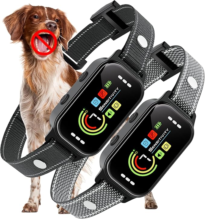 JEUJE Dog Bark Collar 2 Pack, Bark Collar for Large Medium Small Dogs 8-120lbs, AUTO Barking Collar, Bark Training Collar with 7-Level Sensitivity + 5 Safety Modes Humane Training System