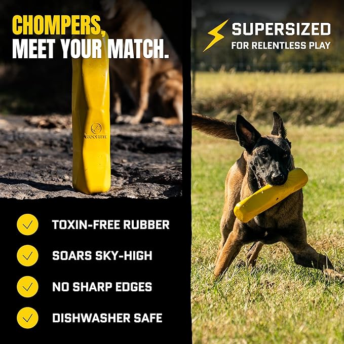 Giant XL Virtually Indestructible Dog Stick - Lifetime Replacement - Tough, Durable Chew Toy for Aggressive Chewers - Safe Non-Toxic Natural Rubber - Chew & Tug - Large - 12"x2.5", 2.25lbs