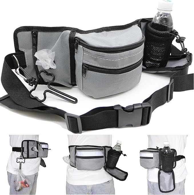 Pet Training Waist Pack, Dog Training Treat Pouch, Hands-Free Dog Walking Fanny Pack with Poop Bag Dispenser and Bottle Holder, Adjustable Dog Treat Pouches for Pet Training and Walking,Big Size
