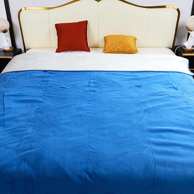 Waterproof Blanket for Bed, 80"x90" Leak-Proof Design, Reversible & Washable King Size Waterproof Blanket, Large Water Resistant Blankets, Reusable (Blue/Warm White)