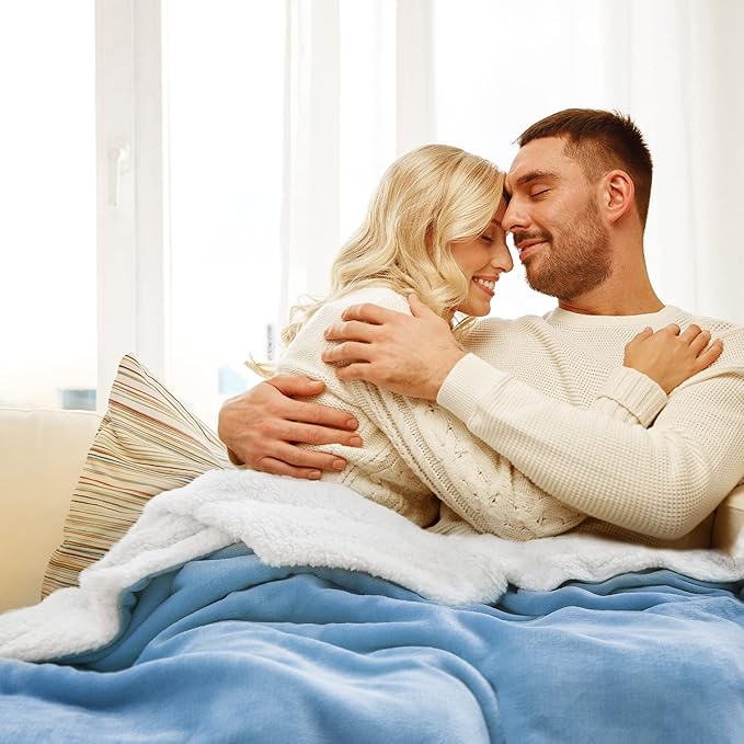 Bedsure GentleSoft Sherpa Fleece Twin Size Blanket for Couch, Non-Heated, Thick and Warm Throw for Women and Men, Soft Fuzzy Plush Twin Blanket for Winter, Washed Blue, 60x80 Inches