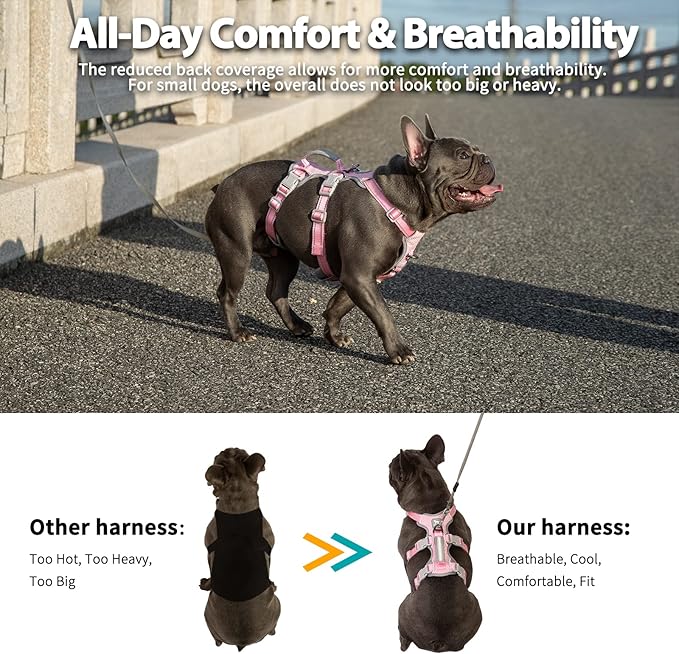 Huntboo Escape Proof Dog Harness, No Pull Reflective Harness with Lift Handle, Adjustable Pet Vest with Front and Back Leash Clips for Small Medium Large Dogs Walking Hiking Training (Pink,L)