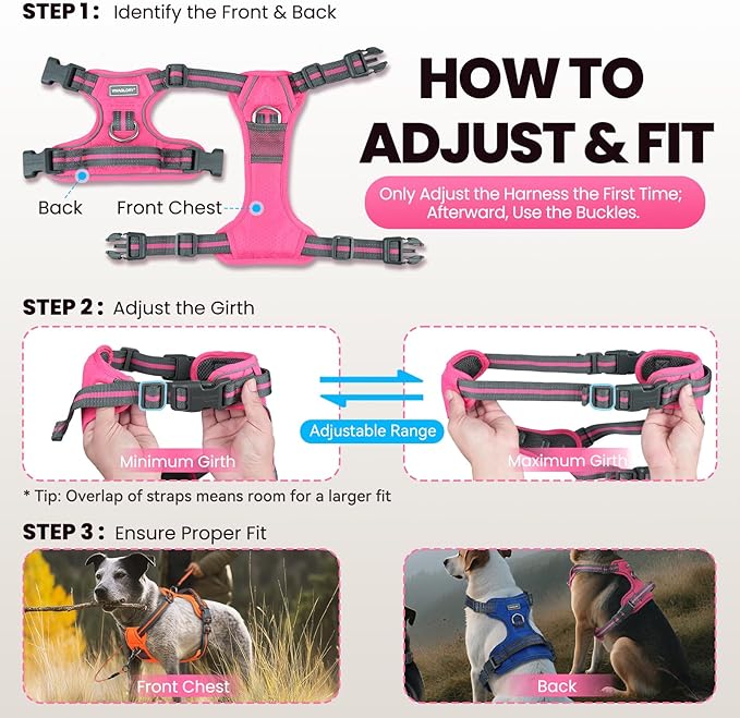 VIVAGLORY Dog Harness Easewalk No Pull Dog Harness with Handle Front Clip & Back Clip for Training Walking Lifting, No Pull Adjustable Easy On Padded Comfortable for Pet, XS, Orange - Patterned