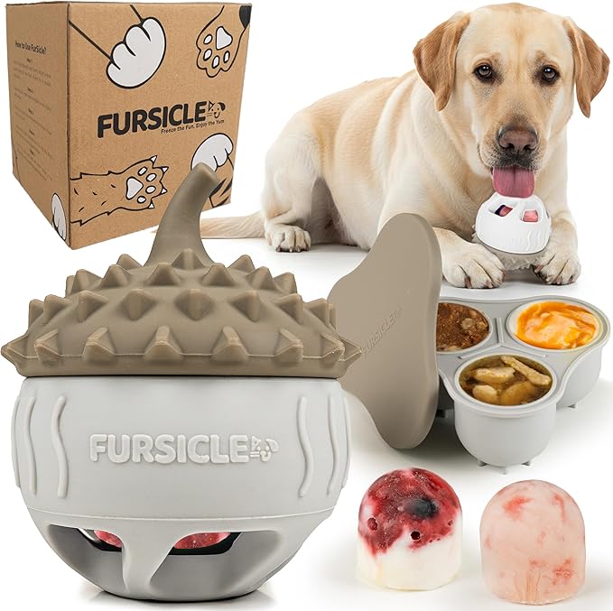 FurSicle Freezable Dog Treat Ball/ Frozen Feeder Enrichment Lick Toy | Interactive Treat Dispensing Puzzle/ Slow Feeder | Puppy Teething, Boredom/ Anxiety Relief | Gift for Small, Medium, Large Dogs