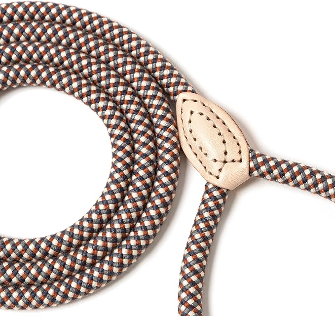 Mile High Life Rope Leash with Genuine Leather Connection, 6 FT/5 FT/4 FT, Heavy Duty Leash for Small Medium & Large Dogs(Brown,72 Inch)