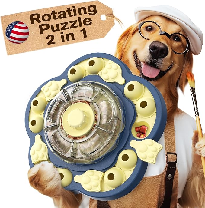 Level 3 in 1 Spinning Dog Puzzle Toy, Interactive Treat Dispenser & Slow Feeder for Brain Stimulation Game & Boredom Buster, Ideal for Small, Medium & Large Dogs