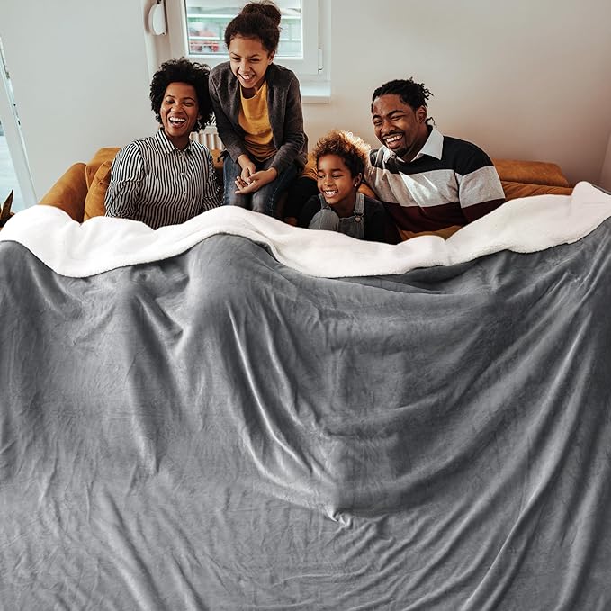 Bedsure GentleSoft Sherpa Fleece Cal King Blankets for Bed, Non-Heated, Thick and Warm Oversized Blanket for Winter, Soft Fuzzy Plush Large Throw for Women and Men, Grey, 112x98 Inches