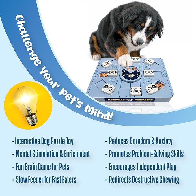 Pets First NHL Nashville Predators Large Puzzle Toy, New Size, Interactive Dog Treat & Slow Feeding Toy