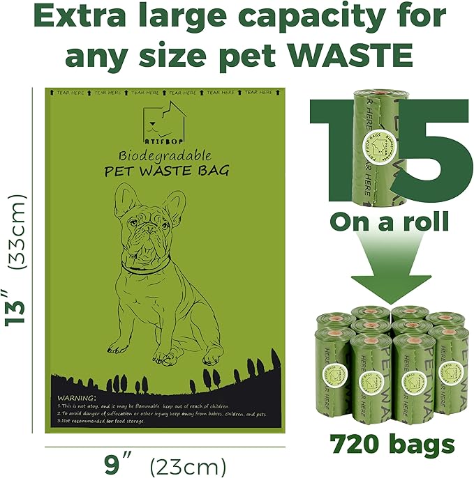 ATIFBOP Biodegradable Dog Poop Bags 720 Count 48 Rolls, Leak Proof and Thicken Pet Poop Bag (Scented)