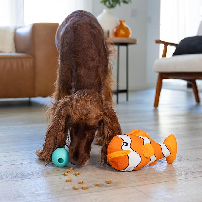 Outward Hound by Nina Ottosson Big Mouthz Interactive Plush Dog Puzzle with Treat Ball, Clownfish, Orange