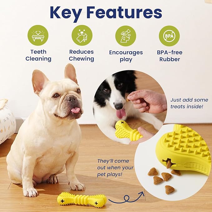 PAWSPIK Treat Dispensing Dog Chew Toy, Interactive Bone Puzzle for Mental Stimulation & Dental Health, Natural Rubber Chew Toy for Small to Medium Dogs
