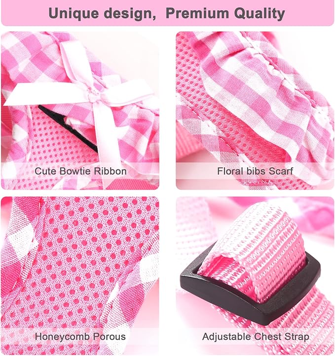 SuperBuddy Upgraded Soft Mesh Dog Harness, Super Breathable Lightweight Pet Harnesses for Puppy Dogs Outdoor Walking, Pink Dog Harness -Medium