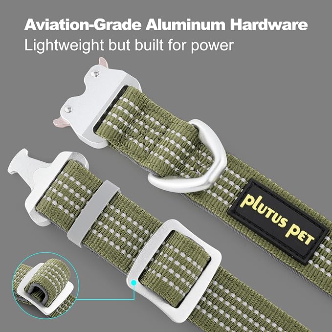 Plutus Pet Reflective Dog Collar with Aviation Aluminum Buckle, Neoprene Padded for Comfort, Lightweight, Heavy Duty Nylon Collar for Puppy Small Medium Large Dogs (Ranger Green, M)