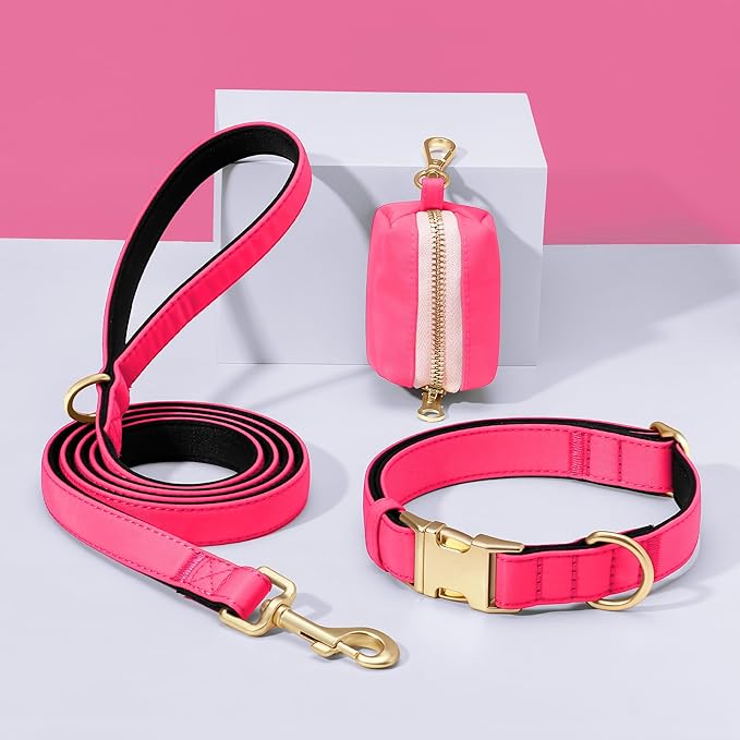 Didog Soft Padded Dog Collars for Medium Dogs, Colorful and Durable Dog Collar with Quick Release Buckle, Light and Breathable for Daily Walking, Pink, M