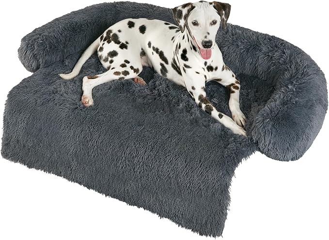 Codi Calming Dog Bed for Couch – Anti-Anxiety Sofa Protector Mat for Large Dogs, 41''x37''x6'', Machine Washable, Fluffy & Cozy with Non-Slip Bottom, Dark Grey