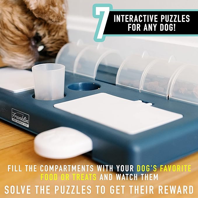 Franklin Pet Supply Co. Interactive Dog Toy + Puzzle Feeder - Dog Food + Treat Puzzle Game Set for Small, Medium + Large Dogs - Enrichment Training Toy + Slow Feeder for All Dogs