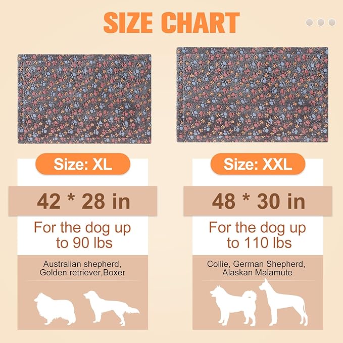 BEAUTYZOO Dog Bed Crate Pad 42 x 28 inch, Washable Dog Crate Mat for X-Large Sized Dogs, Anti-Slip Pet Crate Bed Kennel Pad, Durable Cozy Puppy Sleeping Mat Rectangle Mattress, Colorful Paw