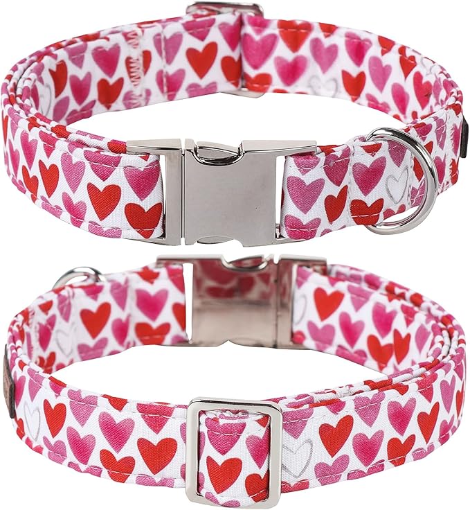 Lionet Paws Valentine's White Dog Collar, Cute Heart Dog Collar for Small Dogs, Adjustable Cotton Pet Puppy Collars for Small Dogs