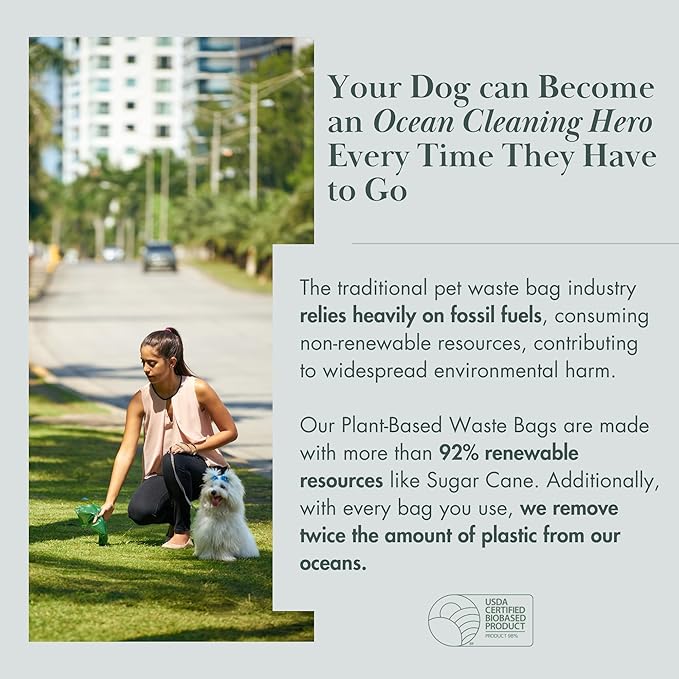 Nina Woof Eco-Friendly 92% Plant-Based Dog Poop Bags Rolls -180 Extra Thick, Durable, Leak-Proof, Odorless, Convenient Disposal - USDA Certified, Heavy-Duty Trash Bags and Garbage Bags