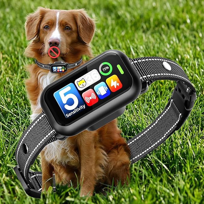 Upgraded Dog Bark Collar, Smart AI Barking Collar with 4 Modes & 5 Adjustable Sensitivity & Bark Counter, Waterproof Activated Shock Collar for Small Medium Large Dogs 8-150lbs with AirTag Case