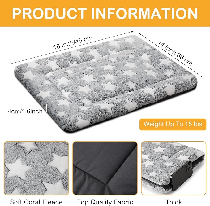 VitalCozy 4 Pcs Dog Crate Pads, Ultra Soft Warm Washable Anti-Slip Kennel Bed Mat for Pets, Reversible, Replaceable, Cozy Cage Liner for Small Medium Large Dogs and Cats(18 x 14 x 1.6 Inch,Gray)