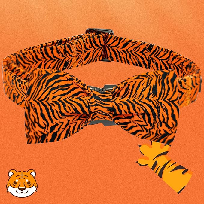 Elegant little tail Dog Collar, Tiger Print Pet Collar Fashion Boy Dog Collars Durable Metal Buckle Dog Collars Cotton Pet Adjustable Dog Collars for Medium Dogs
