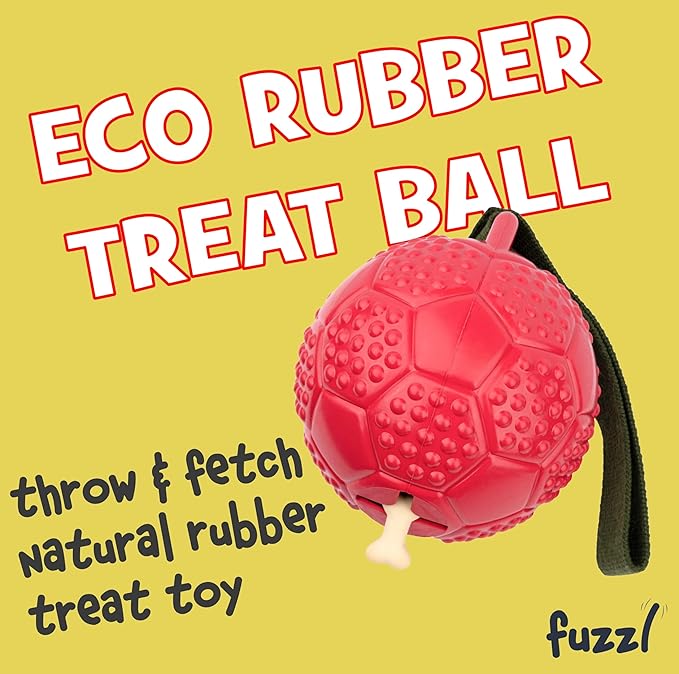 Eco Rubber Chuck & Treat Soccer Ball - Red - Long Lasting Dog Chew Toys for Aggressive Chewers Strong Dog Toy for Dogs Durable Puppy Toys 13cm