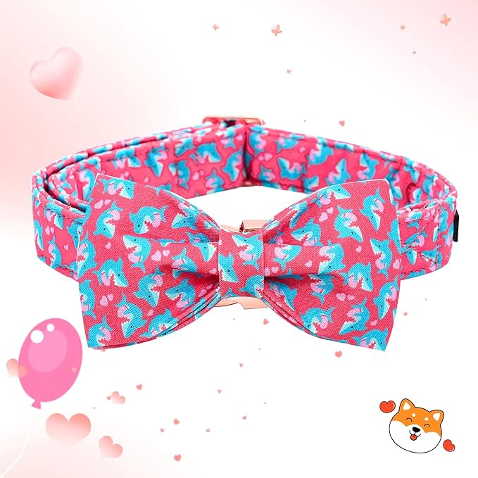 Elegant little tail Valentine's Dog Collar, Heart Dog Collar Cute Girl or Boy Puppy Collars Bowtie Pet Gift Adjustable Pet Collars for Medium Dogs