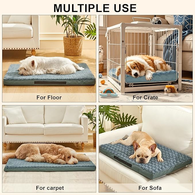Orthopedic Dog Beds for Crate with Removable Washable Cover Egg-Crate Foam Pet Pad Mat with Anti-Slip Bottom,Waterproof Dog Beds Small Medium Sized，30x20 Inch
