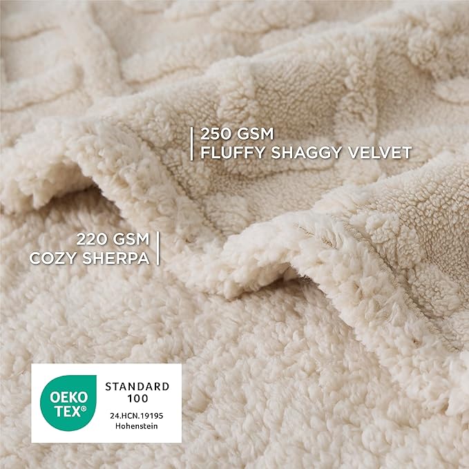 Bedsure Waterproof Dog Blankets for Large Dogs - Pet Blanket for Bed Protector Washable, Premium Jacquard Coral Fleece Cat Throw Blanket, Soft Plush Reversible Furniture Protection, 60x80, Cream