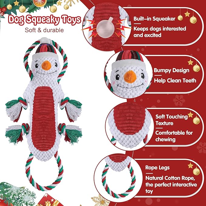 Newget Christmas Dog Toys, Plush Stuffed Animals Toys for Aggressive Chewers, Cute Squeak Toys for Large Medium Small Dogs, Interactive Dog Chew Toys, Durable Plush Dog Toys for Puppy Teething