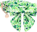 DOGWONG St. Patrick's Day Dog Collar-Cute Clovers Dog Collar with Bow, Cotton Trefoil Bowtie Dog Collars with Metal Buckle for Small Medium Large Dogs
