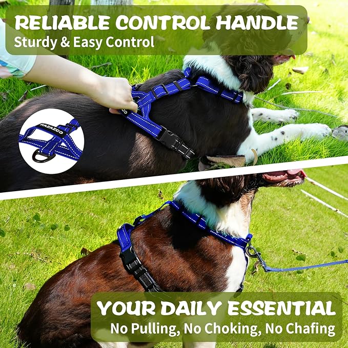 Dog Harness,Adjustable No Pull Dog Harness,Y-Shaped Design,Buckle-Neck Balance Harness with Reflective, Ideal for Dog Training Hiking, Easy Walk Harness,Durable High-Tensile Nylon-Blue-M