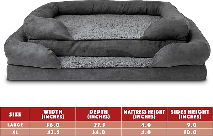 The Dog’s Bed Orthopedic Memory Foam Dog Bed with Bolsters, Plush Fabric, Grey Plush, Large (No Logo)