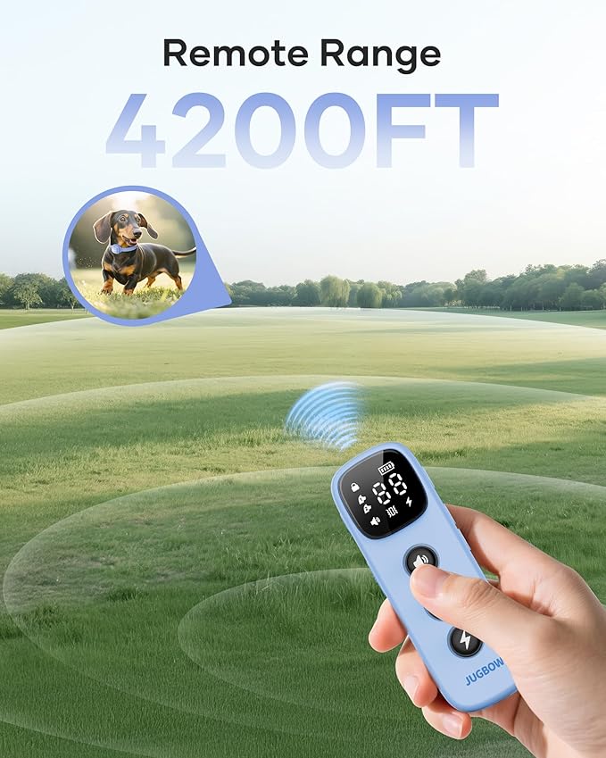 Jugbow Shock Collar for Small Dogs - 4200FT Dog Training Collar with Remote for 5-30lbs Mini Small Dogs, IPX8-Waterproof Rechargeable E-Collar with Beep (1-9), Vibration(1-3), Safe Shock(0-16)(Blue)