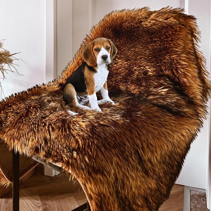 Waterproof Dog Blanket for Small, Medium & Large Dogs – Faux Fur Pet Throw for Couch, Sofa, Bed & Car – Soft, Washable, Stain-Resistant, Durable Cover - Brown 60" x 50"