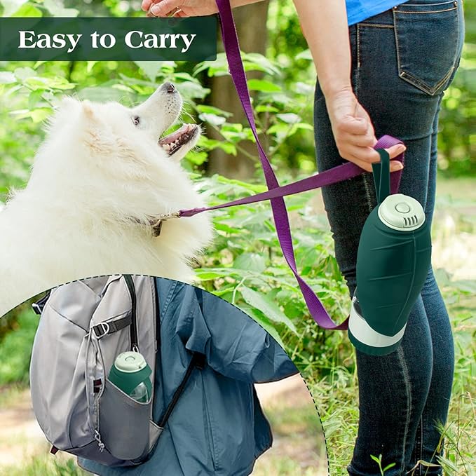 Dog Water Bottle Dispenser for Walking, Pet Water Feeder Container Portable with Drinking Cup Bowl Outdoor Hiking, Travel 20OZ Large Green