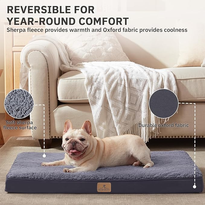 Bedfolks Orthopedic Dog Bed for Large Dogs - Egg Foam Dog Crate Bed with Removable Waterproof Cover, Pet Bed Mat Suitable for Dogs and Pets Up to 50 lbs (35 x 22 x 3 inches, Dark Grey)