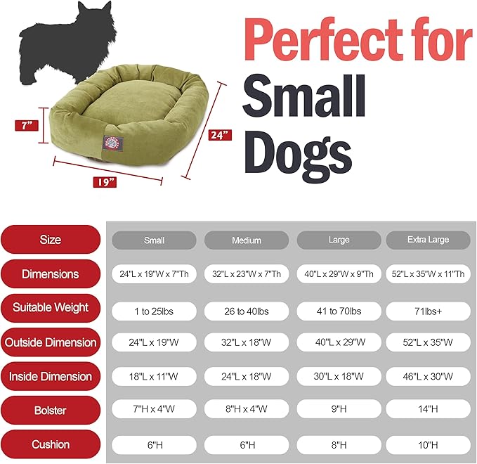 Majestic Pet Villa 24 Inch Shredded Memory Foam Dog Bed for Small Sized Dog 24x19x7 Inch–Orthopedic Pet Bed - Washable Small Puppy Mat with Head Support-Apple