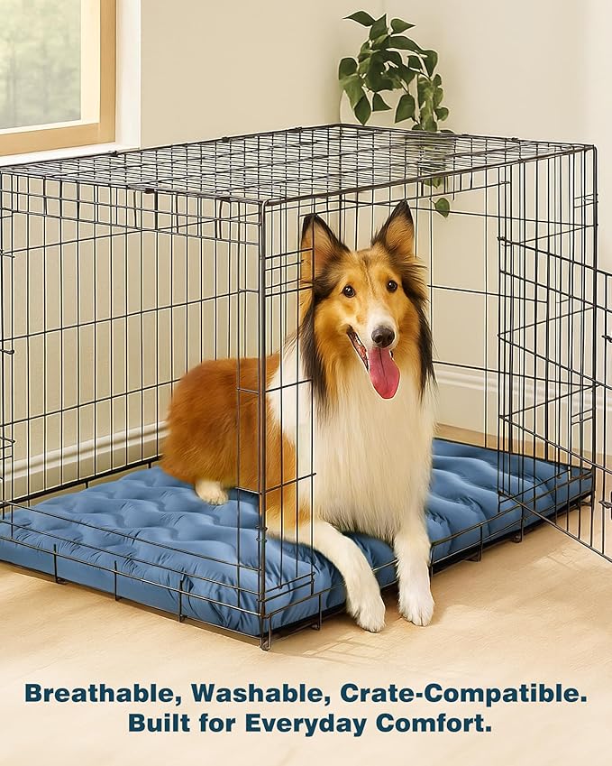 Orthopedic Dog Bed Outdoor Waterproof Dogs Crate Bed for Large Medium Small Dogs, Washable Cooling Dog Bed Mat with Removeable Cover & Memory Foam（41" x 27", Blue