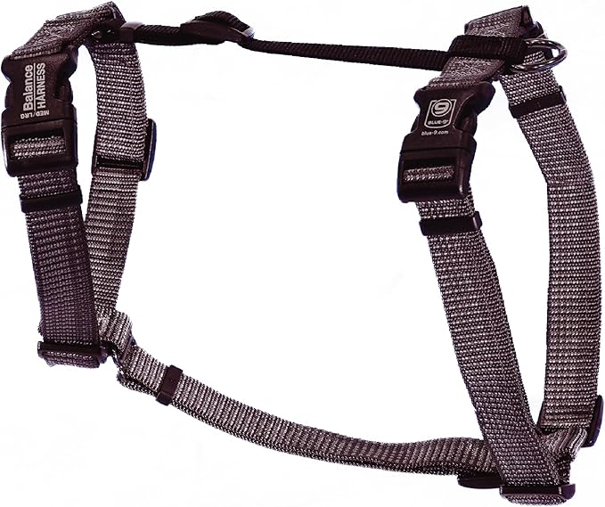 Blue-9 Reflective Buckle-Neck Balance Harness, Fully Customizable Fit No-Pull Harness with 3M Reflective Stitching, Ideal for Dog Training and Obedience, Made in The USA, Grey, Large
