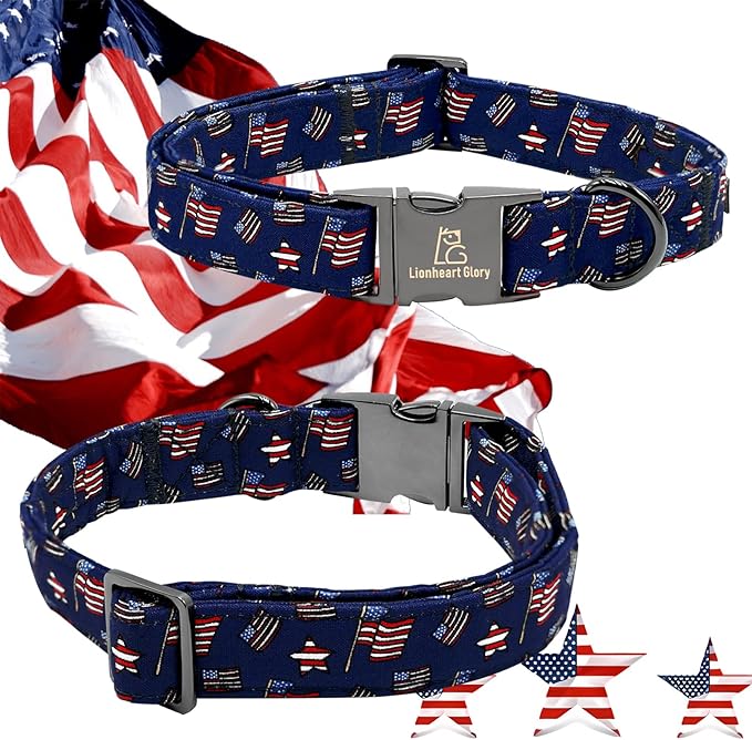 Lionheart glory American Flag Dog Collar 4 of July Independence Patriotic Dog Bow Collars Heavy Duty Adjustable Soft Collar with Bowtie for Medium Dogs Pet Gift