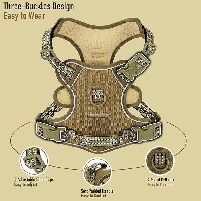 No Pull Dog Harness for Medium Dogs, Easy on/Off with Neck Buckle, Adjustable Reflective Harness Vest with Handle, for Working Training Hiking Walking, Escape Proof Pet Vest