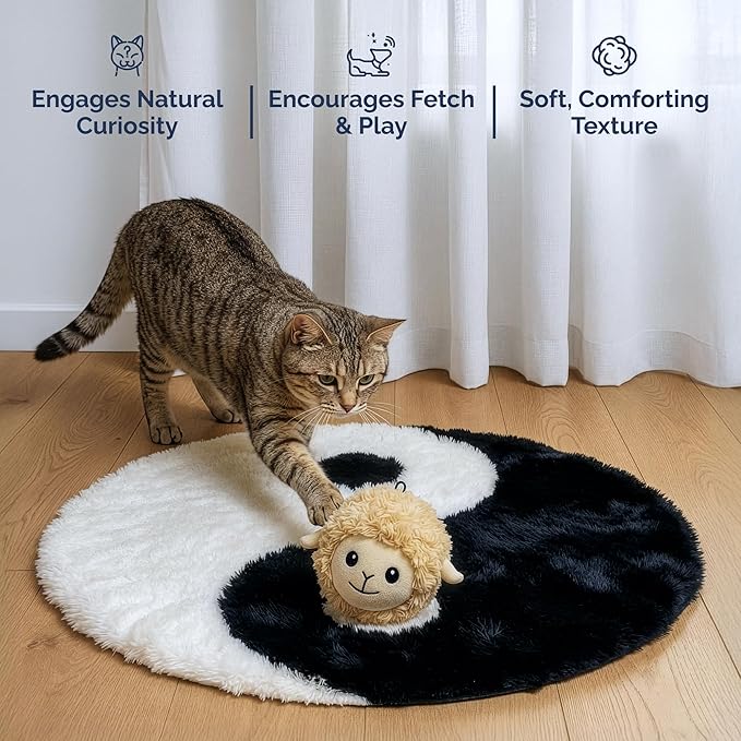 Pet Lou 4" EZ Squeaky Lamb Ball Dog Toy, Durable TPR Squeaky Ball with Plush Cover, Stuffing-Free Lamb Dog Toy for Small & Medium Breeds, Bouncy & Water-Floating