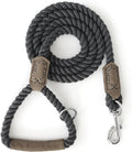 Mile High Life Dog Leash, Braided Cotton Rope Leashes with Leather Handle - Heavy Duty Metal Clasp, 6FT, 1/2" Thick - Wedding, Walking & Training Leash for Small Medium Large Dogs (Gray)
