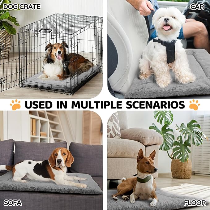Dog Crate Pad Washable, Plush 24 x 18 Inch Anti-Slip Kennel Mat for Small Dogs, Puppies & Cats, Fits Wire or Metal Crates, Dark Grey