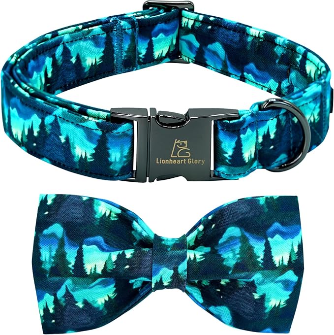 Lionheart glory Dog Bow Collar Green Spring Summer Cute Collars for Small Dogs, Soft Duty Adjustable Dog Collar with Bowtie Pet Collars Bows Pet Gift
